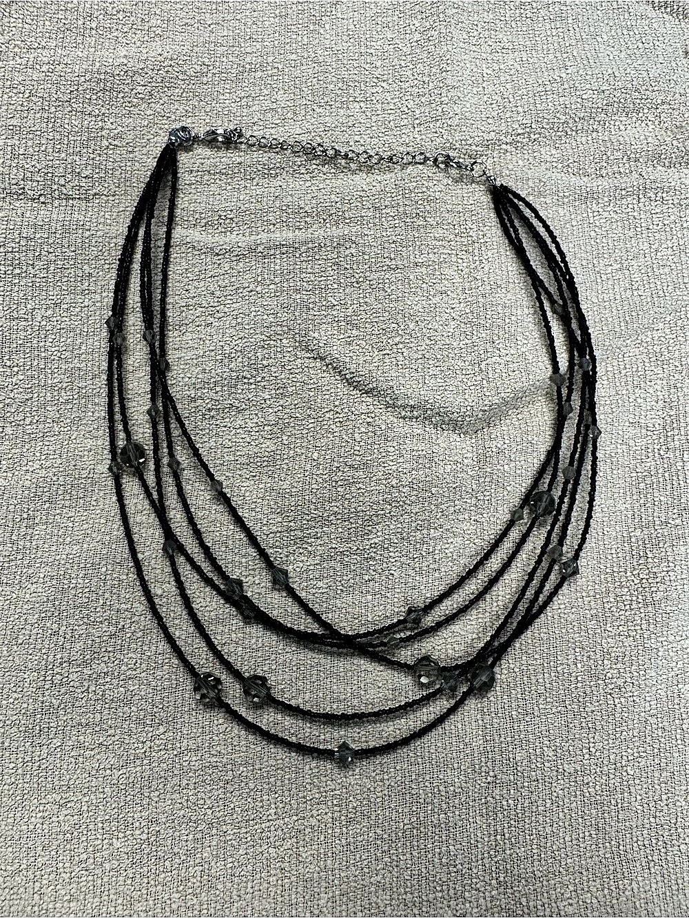 Lia Sophia Layered Beaded Necklace in Black & Silver Like New